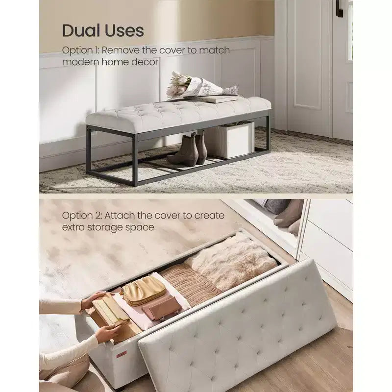 SONGMICS Banc de rangement Ottoman Banc de bout de lit Coffre de rangement Charge jusqu'à 300 kg pour salon et chambre à coucher