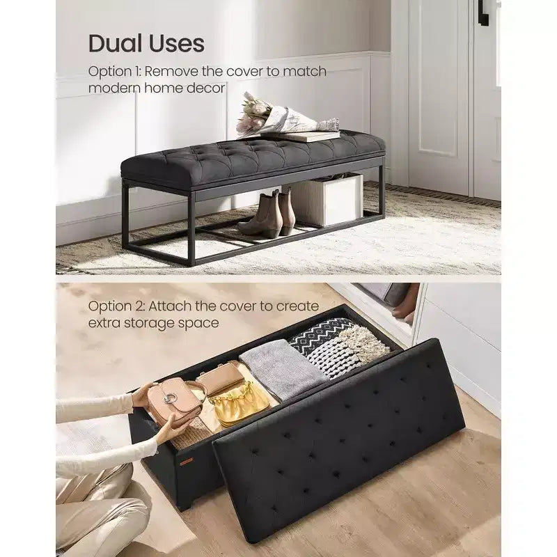 SONGMICS Banc de rangement Ottoman Banc de bout de lit Coffre de rangement Charge jusqu'à 300 kg pour salon et chambre à coucher