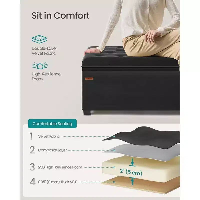 SONGMICS Banc de rangement Ottoman Banc de bout de lit Coffre de rangement Charge jusqu'à 300 kg pour salon et chambre à coucher