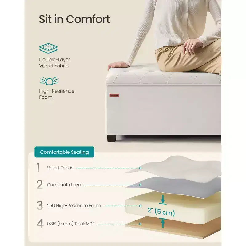 SONGMICS Banc de rangement Ottoman Banc de bout de lit Coffre de rangement Charge jusqu'à 300 kg pour salon et chambre à coucher