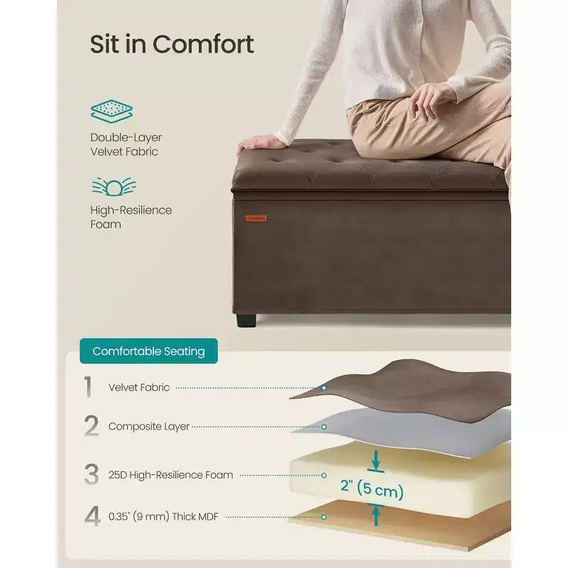 SONGMICS Banc de rangement Ottoman Banc de bout de lit Coffre de rangement Charge jusqu'à 300 kg pour salon et chambre à coucher