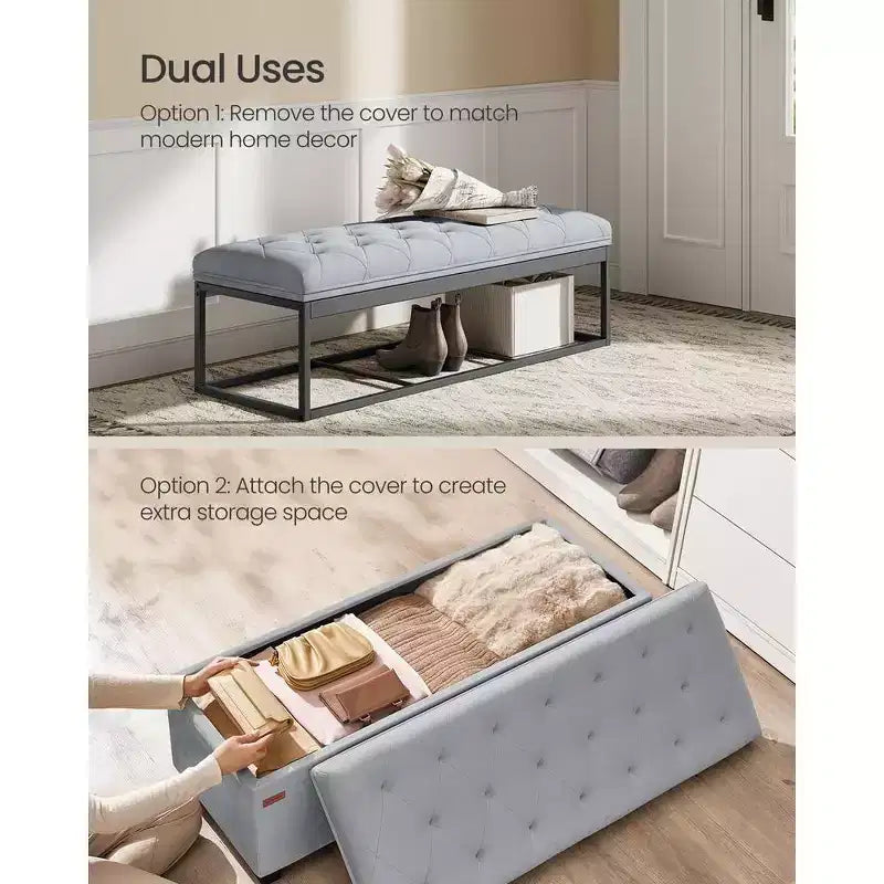SONGMICS Banc de rangement Ottoman Banc de bout de lit Coffre de rangement Charge jusqu'à 300 kg pour salon et chambre à coucher
