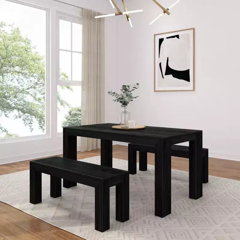 Plank+Beam 60 Table à manger moderne pour 4, Table à manger rectangulaire en bois massif pour cuisine/salle à manger