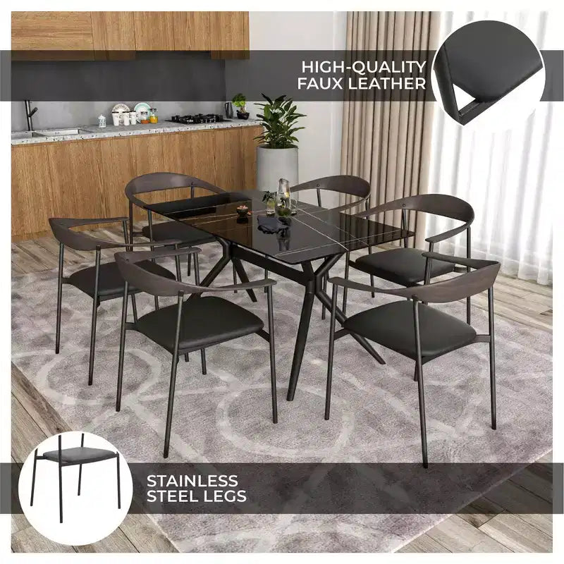 Lot de 2 chaises de salle à manger modernes Kora LeisureMod en similicuir rembourré avec pieds en acier, confortables et élégantes pour salles à manger et cuisines