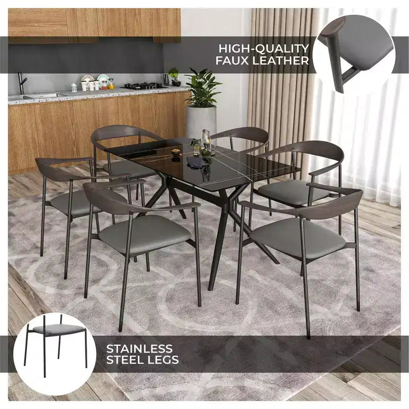 Lot de 2 chaises de salle à manger modernes Kora LeisureMod en similicuir rembourré avec pieds en acier, confortables et élégantes pour salles à manger et cuisines