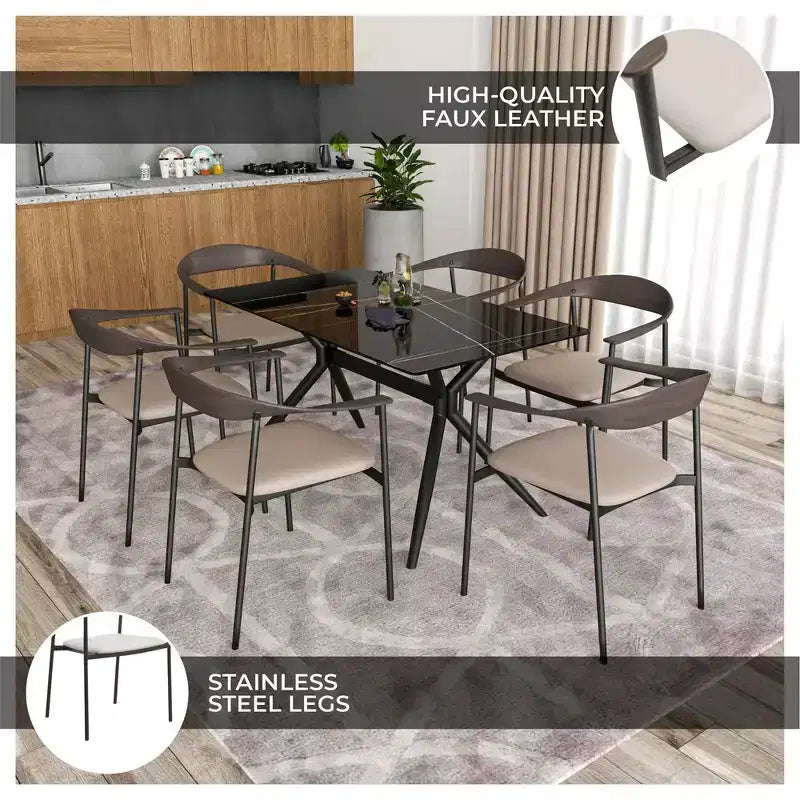 Lot de 2 chaises de salle à manger modernes Kora LeisureMod en similicuir rembourré avec pieds en acier, confortables et élégantes pour salles à manger et cuisines