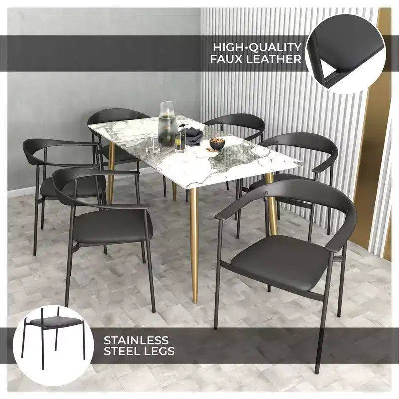 Lot de 2 chaises de salle à manger modernes Kora LeisureMod en similicuir rembourré avec pieds en acier, confortables et élégantes pour salles à manger et cuisines