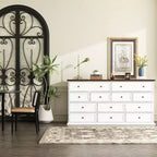 Commode Famapy large blanche à 12 tiroirs avec plateau marron
