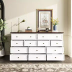 Commode Famapy large blanche à 12 tiroirs avec plateau marron