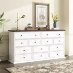 Commode Famapy large blanche à 12 tiroirs avec plateau marron