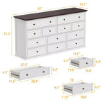 Commode Famapy large blanche à 12 tiroirs avec plateau marron