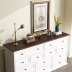 Commode Famapy large blanche à 12 tiroirs avec plateau marron