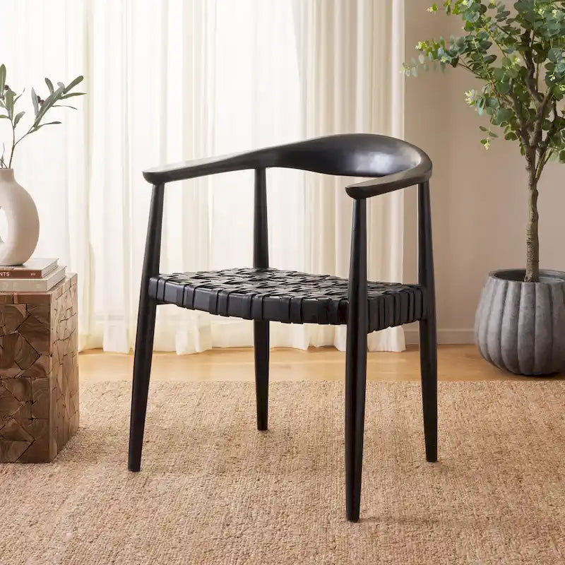 SAFAVIEH Birtie - Fauteuil d'appoint en cuir tressé et bois massif (entièrement assemblé) - L63,5 x P55,9 x H55,9 cm - 25l.x22P.x22H.