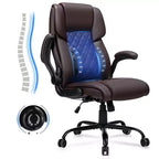 Chaise de bureau inclinable en cuir Hoffree, fauteuil ergonomique pivotant avec soutien lombaire à bouton et accoudoir