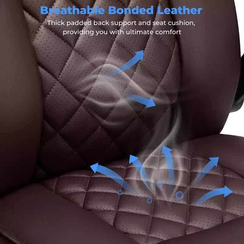 Chaise de bureau inclinable en cuir Hoffree, fauteuil ergonomique pivotant avec soutien lombaire à bouton et accoudoir