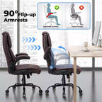 Chaise de bureau inclinable en cuir Hoffree, fauteuil ergonomique pivotant avec soutien lombaire à bouton et accoudoir