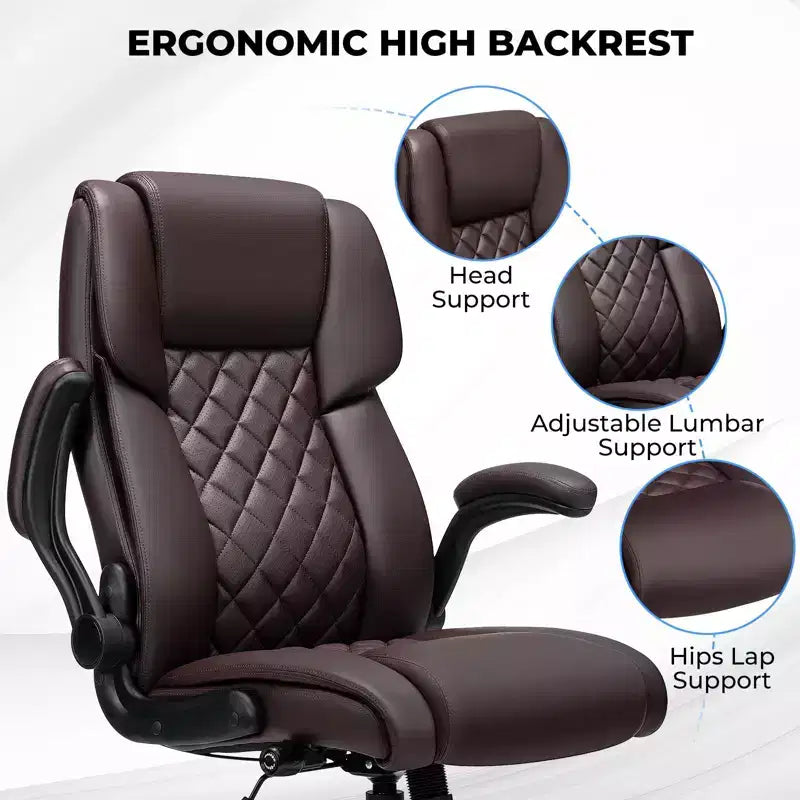 Chaise de bureau inclinable en cuir Hoffree, fauteuil ergonomique pivotant avec soutien lombaire à bouton et accoudoir