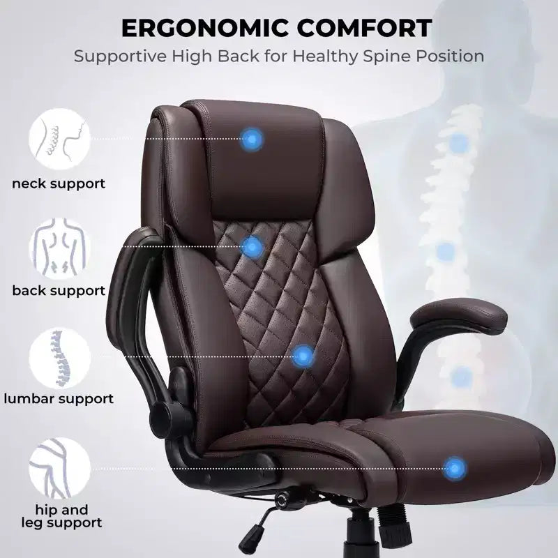 Chaise de bureau inclinable en cuir Hoffree, fauteuil ergonomique pivotant avec soutien lombaire à bouton et accoudoir