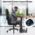 Chaise de bureau inclinable en cuir Hoffree, fauteuil ergonomique pivotant avec soutien lombaire à bouton et accoudoir