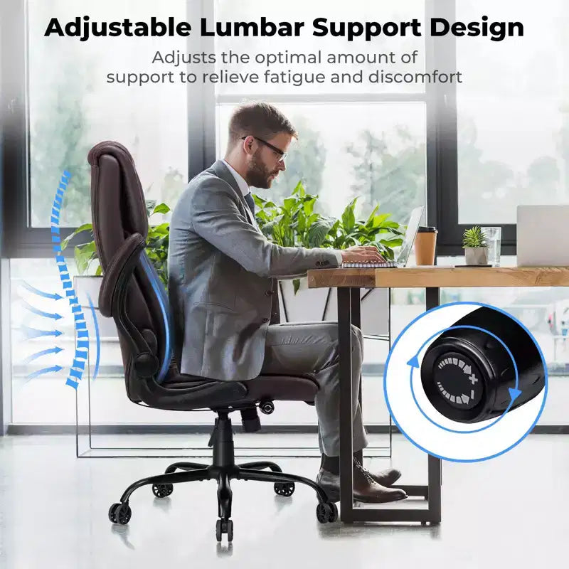 Chaise de bureau inclinable en cuir Hoffree, fauteuil ergonomique pivotant avec soutien lombaire à bouton et accoudoir