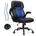 Chaise de bureau inclinable en cuir Hoffree, fauteuil ergonomique pivotant avec soutien lombaire à bouton et accoudoir
