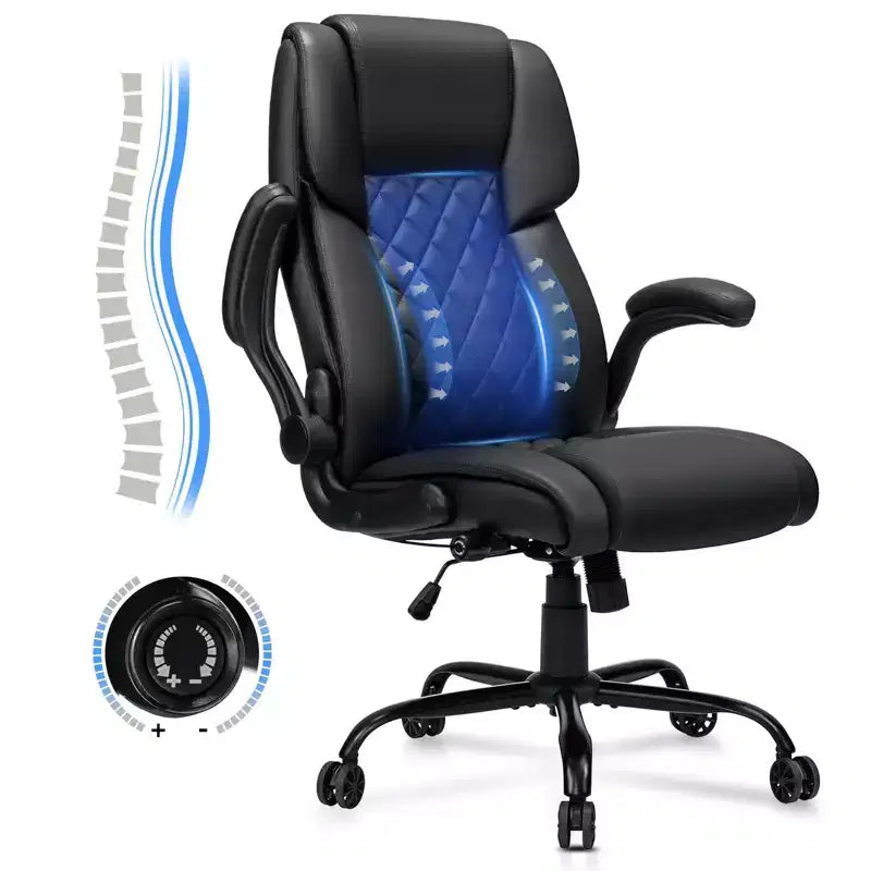 Chaise de bureau inclinable en cuir Hoffree, fauteuil ergonomique pivotant avec soutien lombaire à bouton et accoudoir