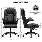 Chaise de bureau inclinable en cuir Hoffree, fauteuil ergonomique pivotant avec soutien lombaire à bouton et accoudoir