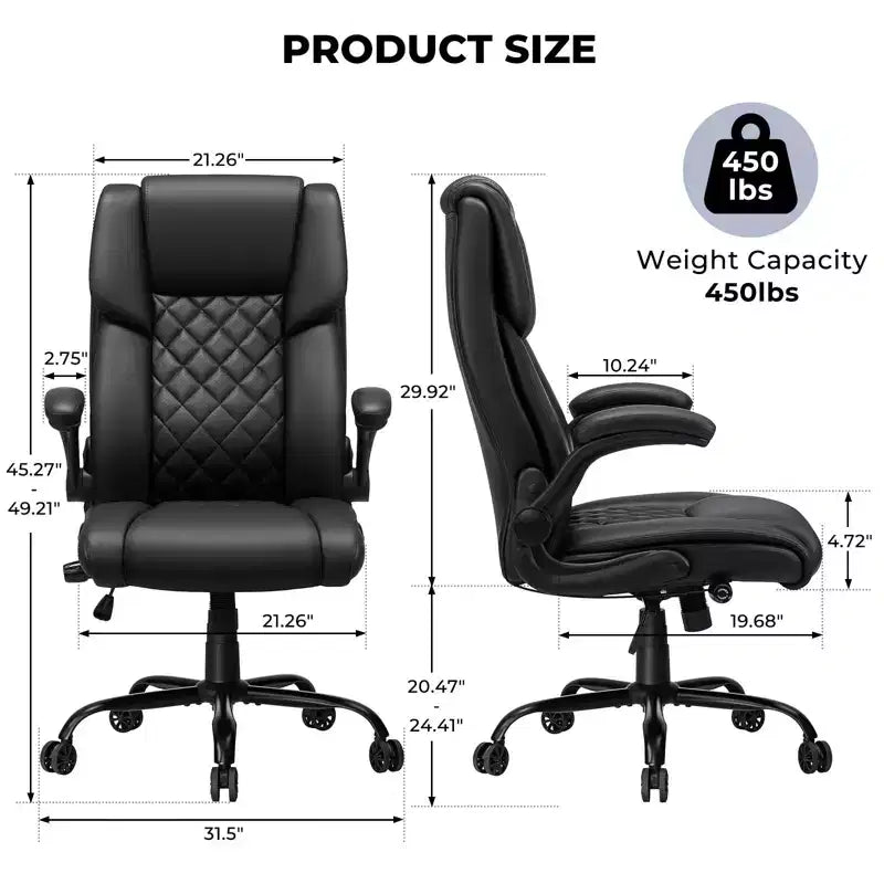 Chaise de bureau inclinable en cuir Hoffree, fauteuil ergonomique pivotant avec soutien lombaire à bouton et accoudoir