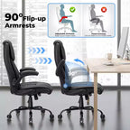 Chaise de bureau inclinable en cuir Hoffree, fauteuil ergonomique pivotant avec soutien lombaire à bouton et accoudoir