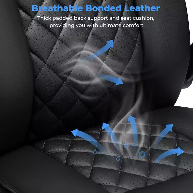 Chaise de bureau inclinable en cuir Hoffree, fauteuil ergonomique pivotant avec soutien lombaire à bouton et accoudoir