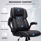 Chaise de bureau inclinable en cuir Hoffree, fauteuil ergonomique pivotant avec soutien lombaire à bouton et accoudoir