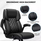 Chaise de bureau inclinable en cuir Hoffree, fauteuil ergonomique pivotant avec soutien lombaire à bouton et accoudoir