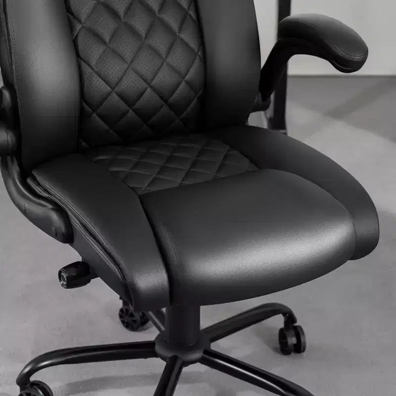 Chaise de bureau inclinable en cuir Hoffree, fauteuil ergonomique pivotant avec soutien lombaire à bouton et accoudoir