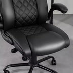Chaise de bureau inclinable en cuir Hoffree, fauteuil ergonomique pivotant avec soutien lombaire à bouton et accoudoir