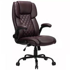 Chaise de bureau inclinable en cuir Hoffree, fauteuil ergonomique pivotant avec soutien lombaire à bouton et accoudoir