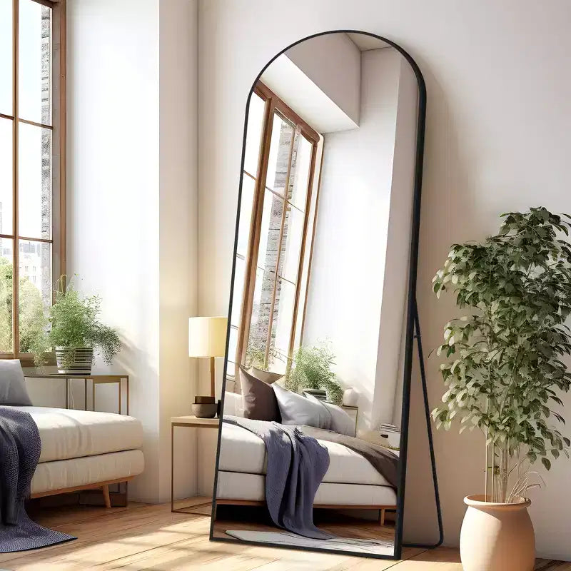 Dovelina Miroir sur pied en métal avec cadre moderne, miroir pleine longueur, miroir mural, miroir à poser