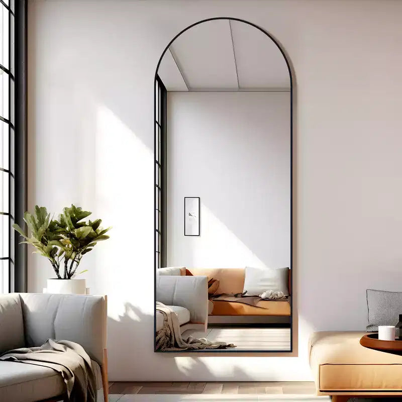 Dovelina Miroir sur pied en métal avec cadre moderne, miroir pleine longueur, miroir mural, miroir à poser