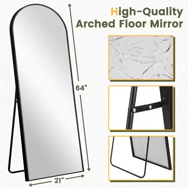 Dovelina Miroir sur pied en métal avec cadre moderne, miroir pleine longueur, miroir mural, miroir à poser