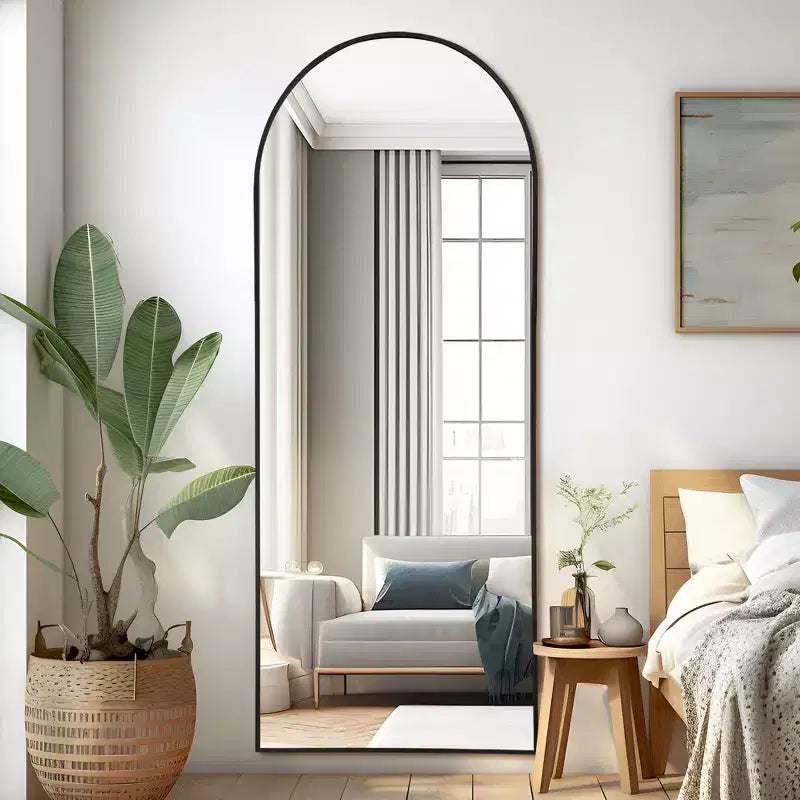 Dovelina Miroir sur pied en métal avec cadre moderne, miroir pleine longueur, miroir mural, miroir à poser