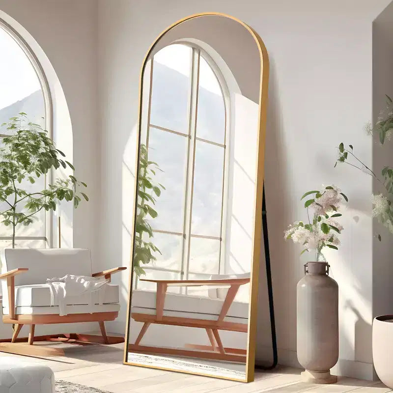 Dovelina Miroir sur pied en métal avec cadre moderne, miroir pleine longueur, miroir mural, miroir à poser