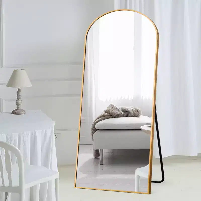 Dovelina Miroir sur pied en métal avec cadre moderne, miroir pleine longueur, miroir mural, miroir à poser