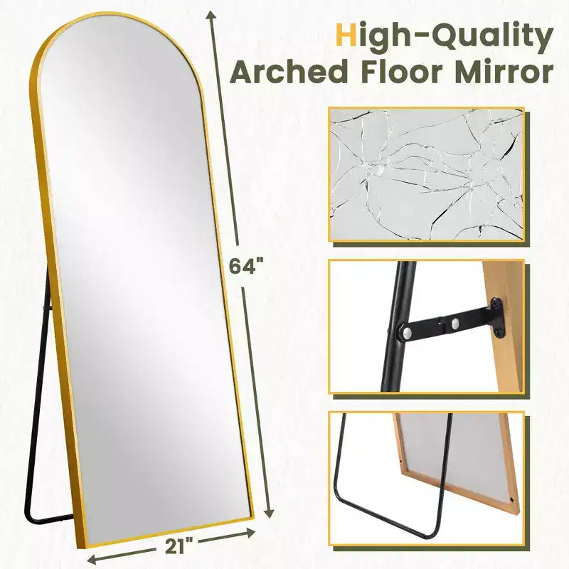 Dovelina Miroir sur pied en métal avec cadre moderne, miroir pleine longueur, miroir mural, miroir à poser