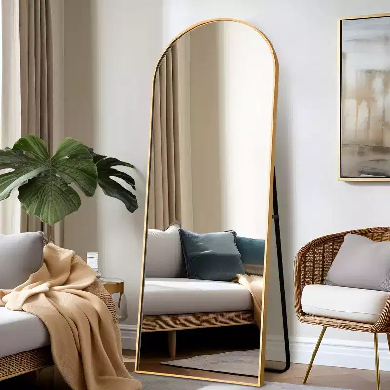 Dovelina Miroir sur pied en métal avec cadre moderne, miroir pleine longueur, miroir mural, miroir à poser