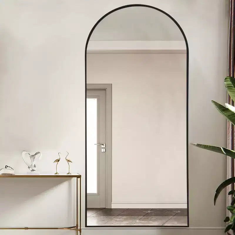 Dovelina Miroir sur pied en métal avec cadre moderne, miroir pleine longueur, miroir mural, miroir à poser