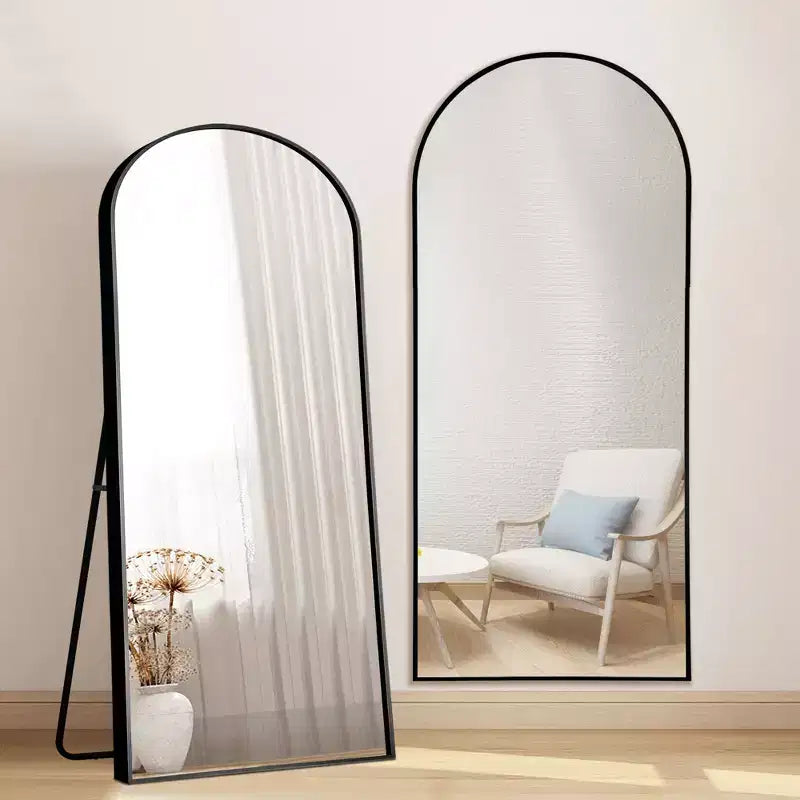 Dovelina Miroir sur pied en métal avec cadre moderne, miroir pleine longueur, miroir mural, miroir à poser