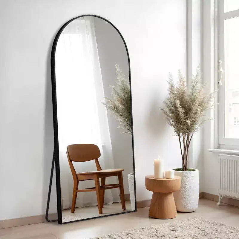 Dovelina Miroir sur pied en métal avec cadre moderne, miroir pleine longueur, miroir mural, miroir à poser