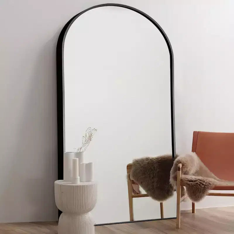 Dovelina Miroir sur pied en métal avec cadre moderne, miroir pleine longueur, miroir mural, miroir à poser