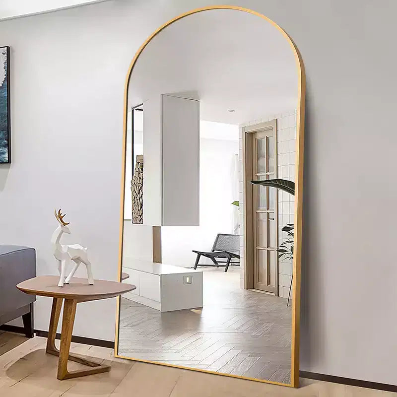 Dovelina Miroir sur pied en métal avec cadre moderne, miroir pleine longueur, miroir mural, miroir à poser