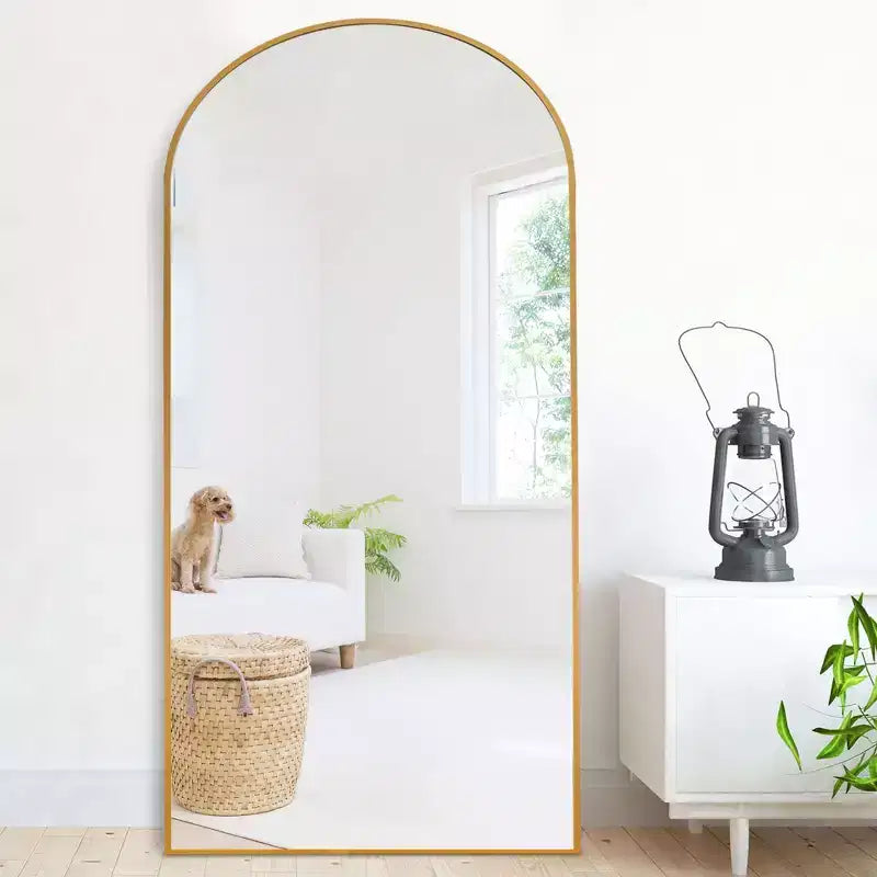 Dovelina Miroir sur pied en métal avec cadre moderne, miroir pleine longueur, miroir mural, miroir à poser