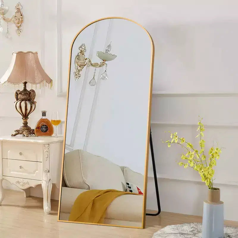 Dovelina Miroir sur pied en métal avec cadre moderne, miroir pleine longueur, miroir mural, miroir à poser